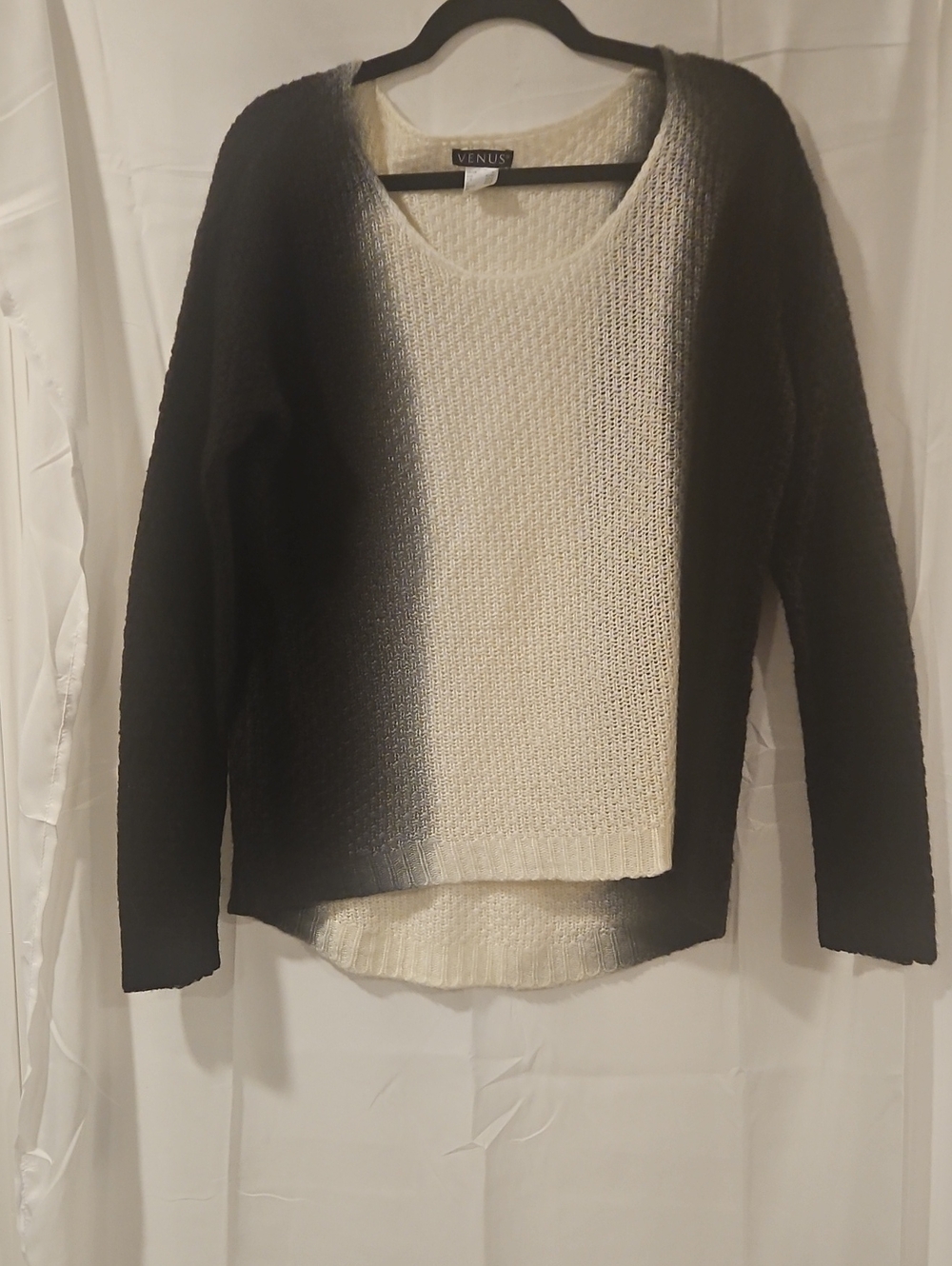 VENUS Black to Cream Ombre Scoop Neck Sweater